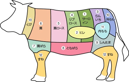 Tên tiếng Nhật các bộ phận con bò